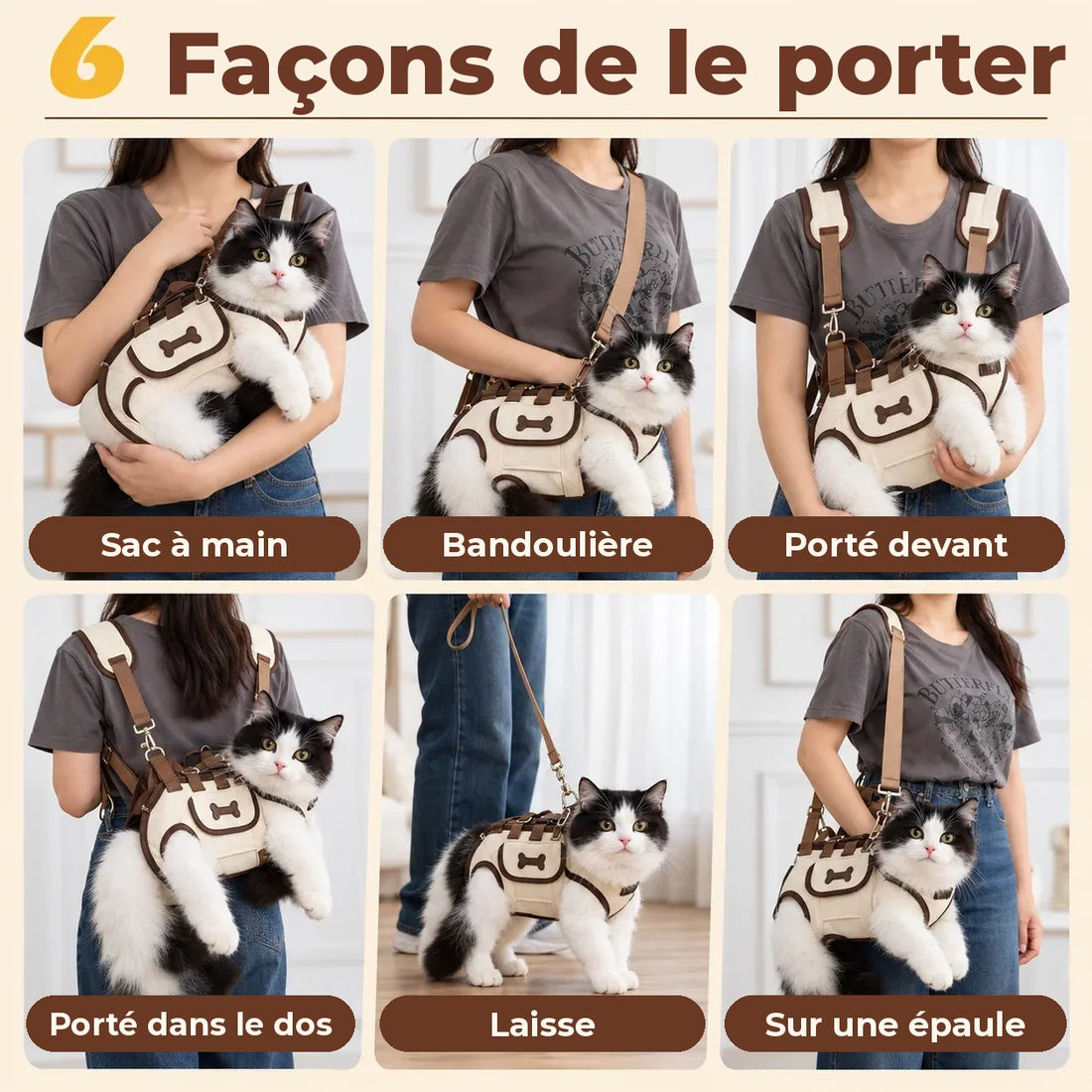 6 façons de porter le sac pour chat
