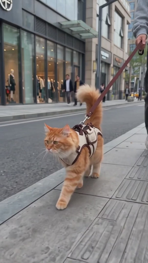 Chat roux en promenade avec le sac-harnais KELYX